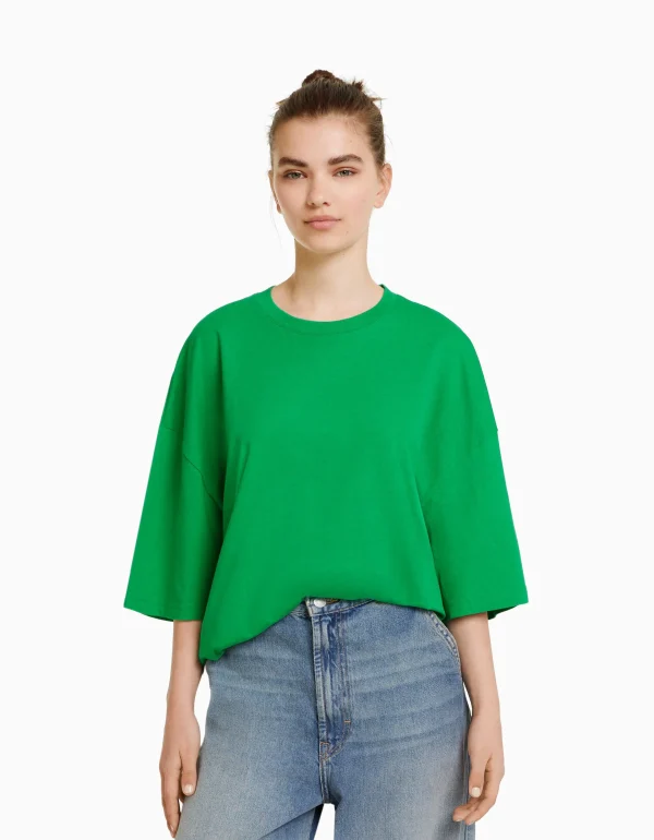 BERSHKA Tee-shirts*T-shirt oversize à manches courtes Vert