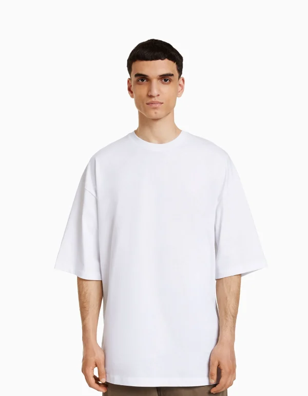 BERSHKA Vêtements*T-shirt oversize à manches courtes Blanc