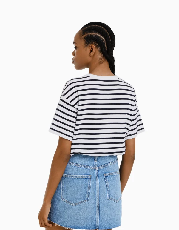 BERSHKA Tee-shirts*T-shirt oversize à manches courtes Marine