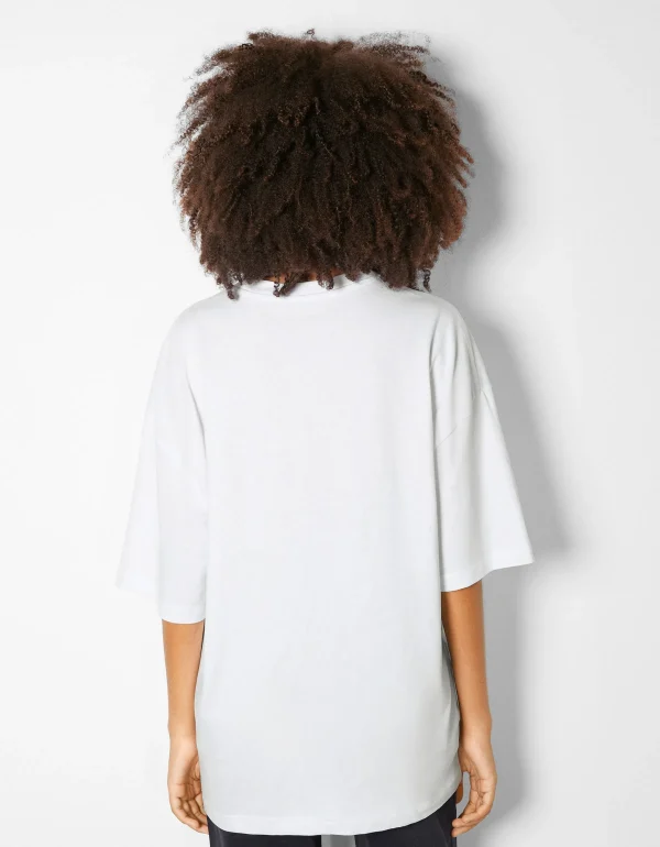 BERSHKA TEST*T-shirt oversize à manches courtes Blanc