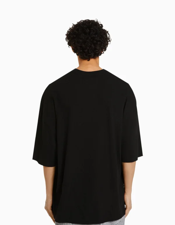 BERSHKA TEST*T-shirt oversize à manches courtes Noir