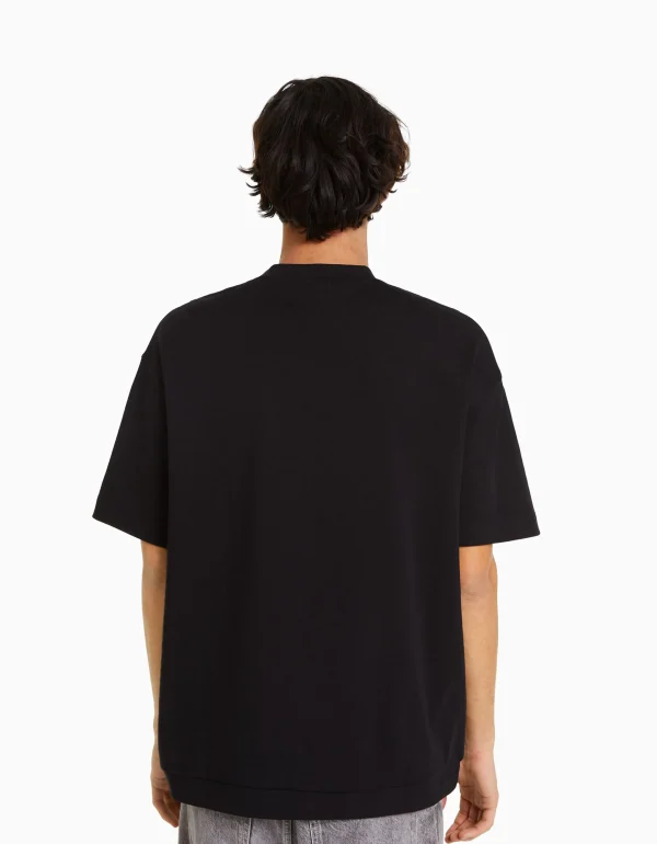 BERSHKA Basiques*T-shirt oversize à manches courtes Noir