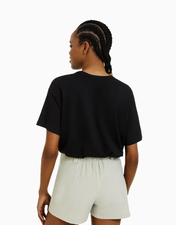 BERSHKA Tee-shirts*T-shirt oversize à manches courtes Noir