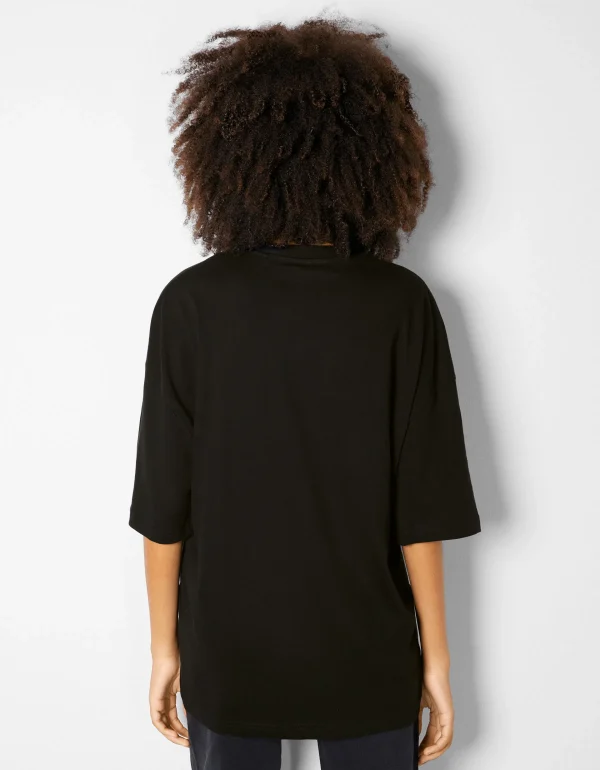 BERSHKA Tee-shirts*T-shirt oversize à manches courtes Noir