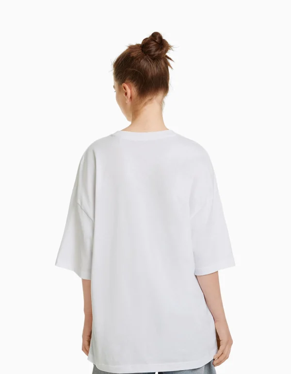 BERSHKA Tee-shirts*T-shirt oversize à manches courtes Blanc