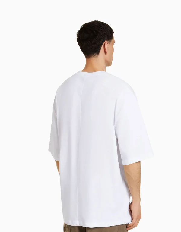 BERSHKA Vêtements*T-shirt oversize à manches courtes Blanc