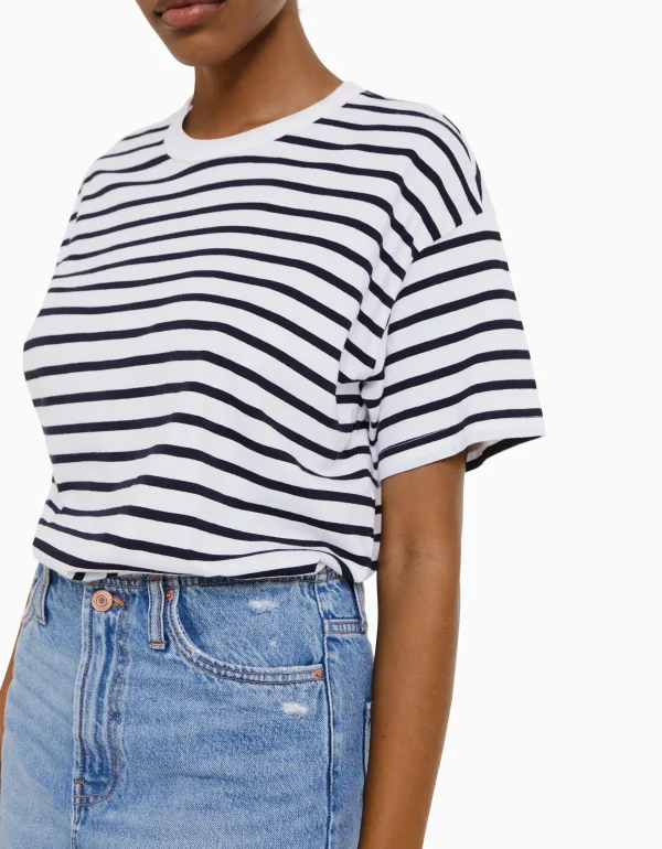 BERSHKA Tee-shirts*T-shirt oversize à manches courtes Marine