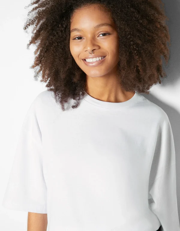 BERSHKA TEST*T-shirt oversize à manches courtes Blanc