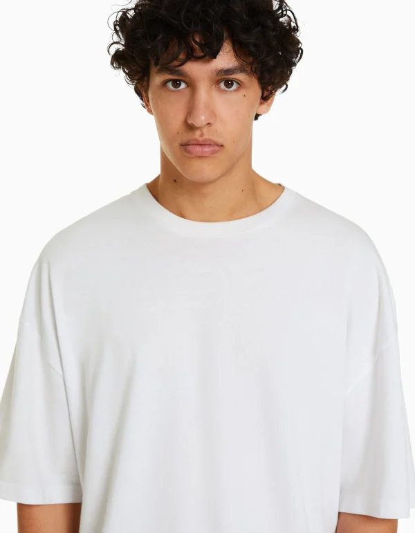 BERSHKA TEST*T-shirt oversize à manches courtes Blanc