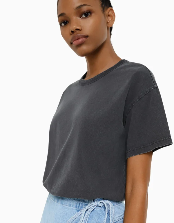 BERSHKA Tee-shirts*T-shirt oversize à manches courtes Noir