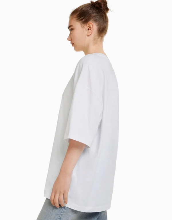 BERSHKA Tee-shirts*T-shirt oversize à manches courtes Blanc