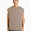 BERSHKA Tee-shirts*T-shirt sans manches oversize Gris