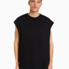 BERSHKA Tee-shirts*T-shirt sans manches oversize Noir