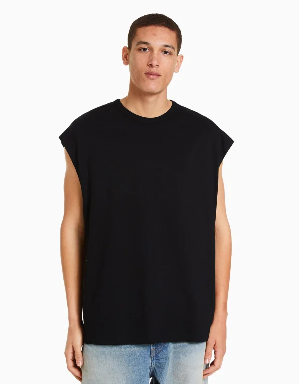 BERSHKA Tee-shirts*T-shirt sans manches oversize Noir