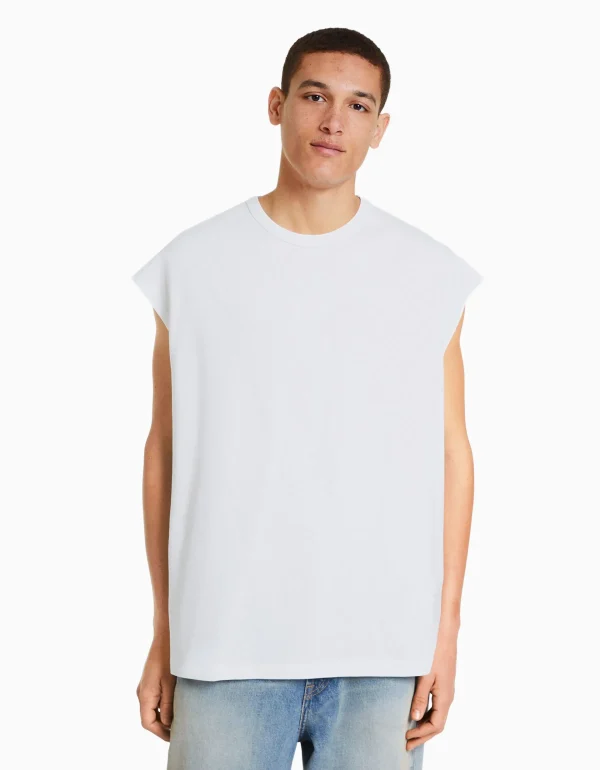 BERSHKA Personnalisables*T-shirt sans manches oversize Blanc