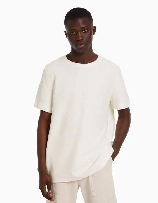 BERSHKA Join Life*T-shirt texturé à manches courtes Camel