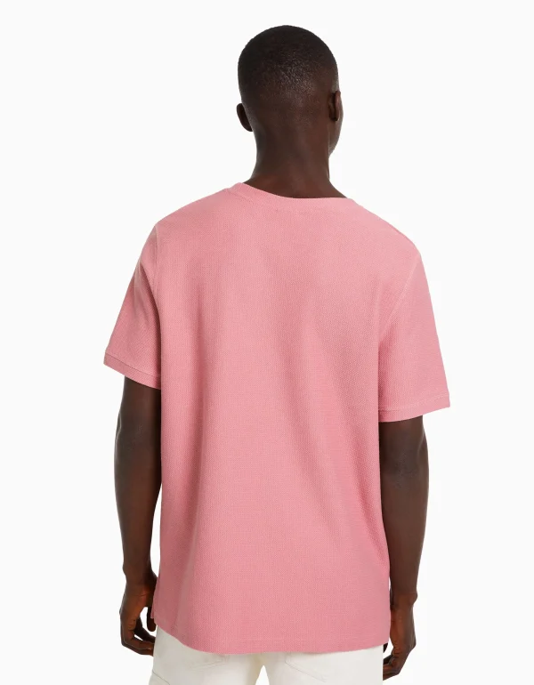 BERSHKA Vêtements*T-shirt texturé à manches courtes Rose