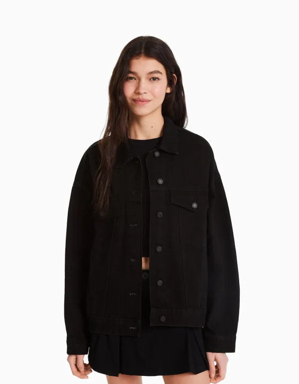 BERSHKA Vestes*Veste en jean oversize Noir