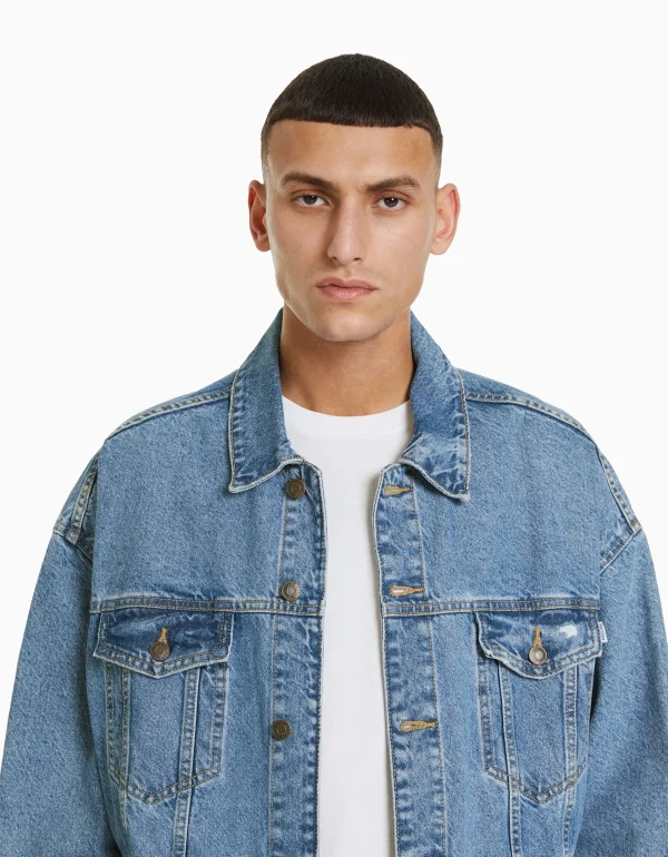 BERSHKA Blousons et manteaux*Veste en jean oversize Noir