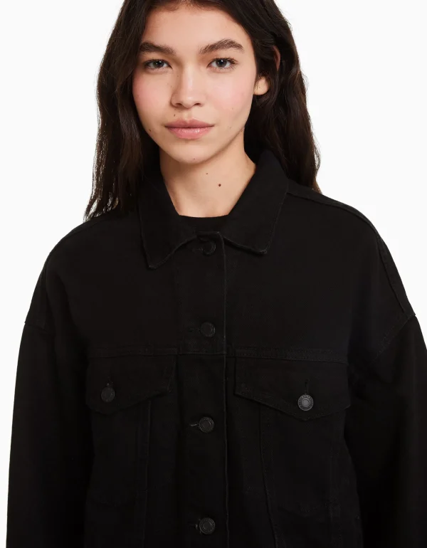 BERSHKA Vestes*Veste en jean oversize Noir