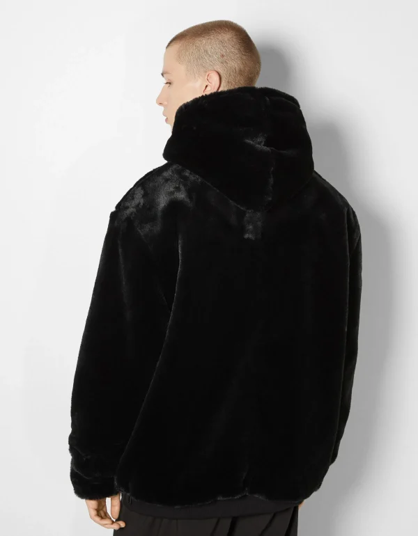 BERSHKA Blousons et manteaux*Veste polaire à capuche Noir