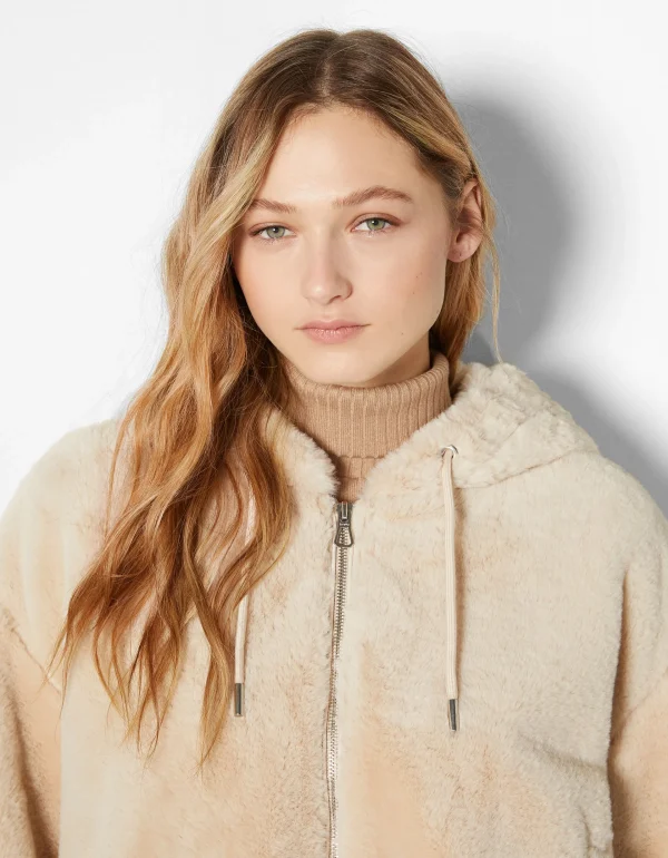 BERSHKA Vestes*Veste polaire à capuche Écru