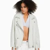 BERSHKA Vestes*Veste style motard similicuir ceinture Blanc cassé