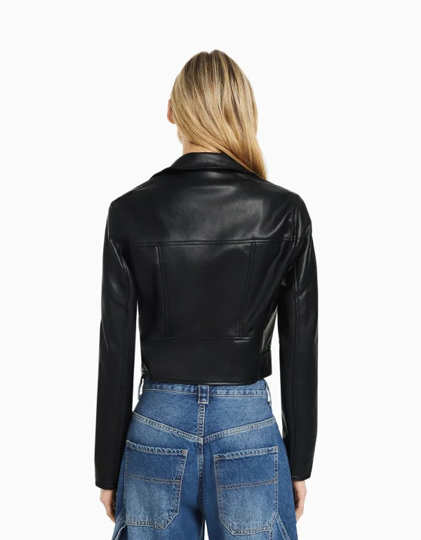 BERSHKA Vêtements*Veste style motard similicuir ceinture Noir